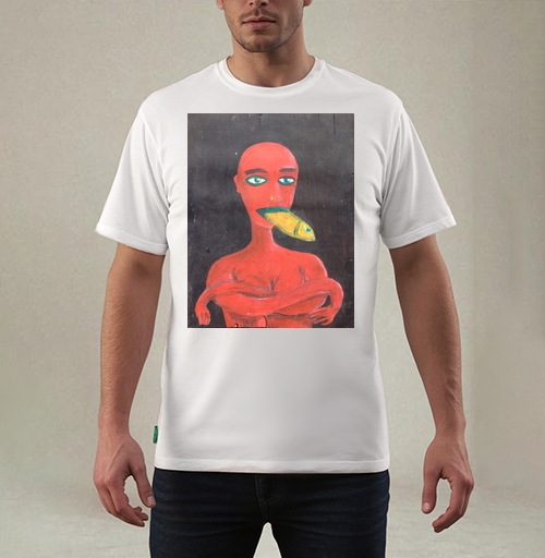 Фотография футболки Red woman with a fish in his mouth