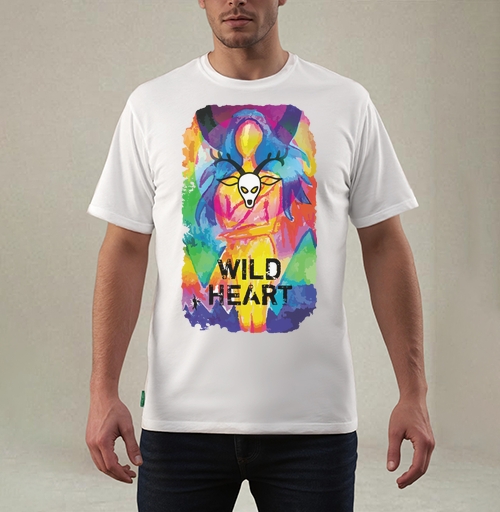 Фотография футболки Яркий арт-постер «Wild Heart» с маской оленя