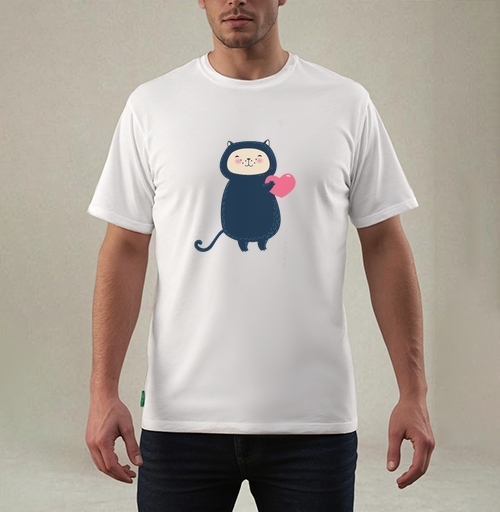 Фотография футболки Милый котик с розовым сердцем в kawaii стиле