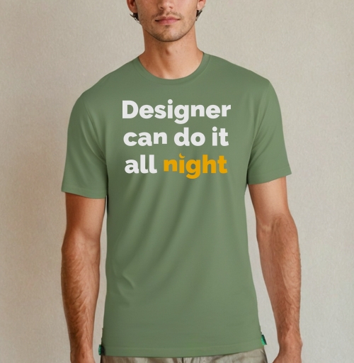 Фотография футболки Футболка с принтом «Designer can do it all night»