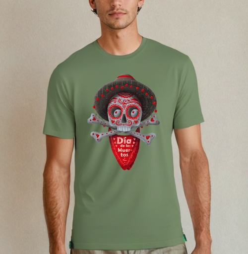 Фотография футболки Череп с сомбреро Día de los Muertos яркий арт