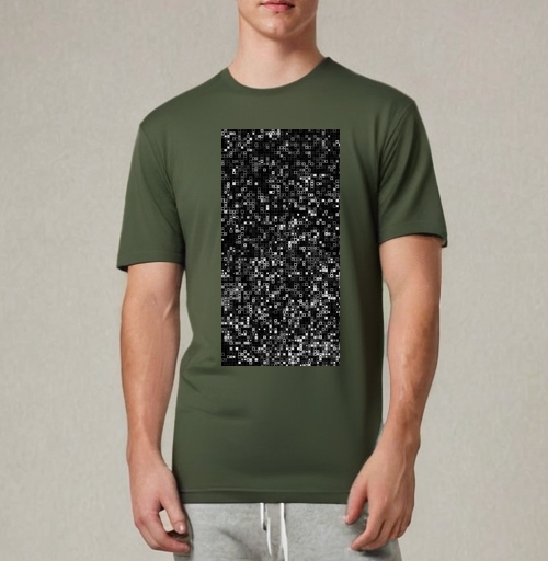Фотография футболки Киберпанк glitch art пиксельная матрица QR мозаика