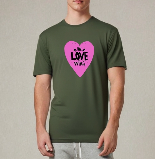 Фотография футболки LOVE wins яркое розовое сердце с короной