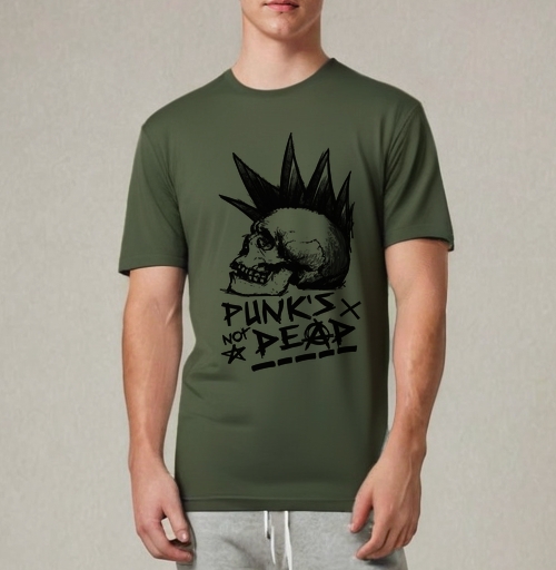 Фотография футболки Череп с ирокезом PUNKS NOT DEAD – панк-графика