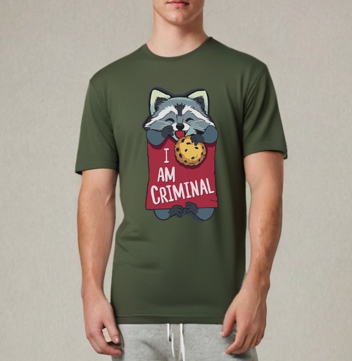 Фотография футболки Милая футболка с енотом и надписью I AM CRIMINAL