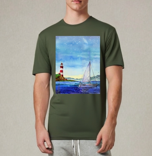 Фотография футболки Яхта и маяк в море
