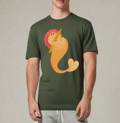 Фотография футболки Милая русалка с французским багетом на нежном фоне