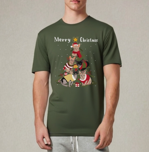Фотография футболки Новогодние коты в форме елки Merry Christmas