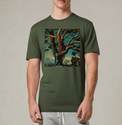 Фотография футболки Golden tree in turquoise forest / Золотое дерево в бирюзовом лесу