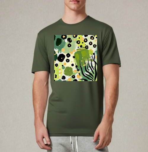 Фотография футболки Яркие зеленые джунгли золотая абстракция Abstract tropical jungle