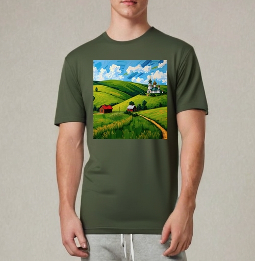 Фотография футболки Village Summer Landscape - Летний сельский пейзаж с золотыми куполами церкви