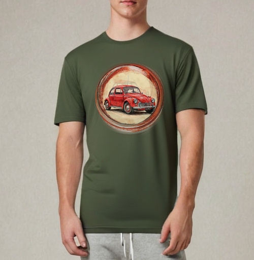 Фотография футболки Винтажный красный жук Red Retro Car ретро автомобиль акварель