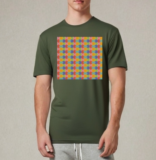 Фотография футболки Бесконечная яркая мозаика из элементов Puzzle Pattern Узор пазлов