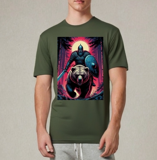 Фотография футболки Viking Warrior Bear / Викинг на медведе в стиле ретроволна медведь воин фэнтези