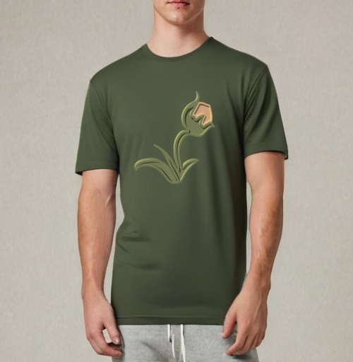 Фотография футболки Зеленый объемный тюльпан на черном фоне / Stylized green tulip 3D