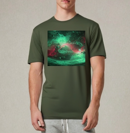 Фотография футболки Зелёный космический светящийся многогранник среди хаоса вселенной