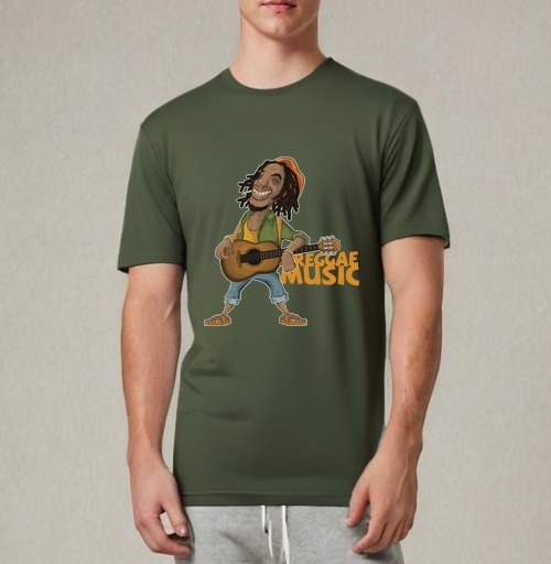 Фотография футболки Веселый растаман с гитарой в яркой одежде REGGAE MUSIC Регги-музыка