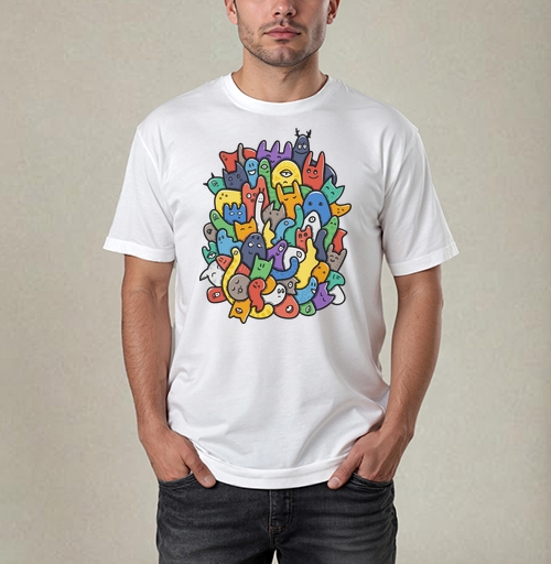 Фотография футболки Весёлое собрание мультяшных монстров doodle art