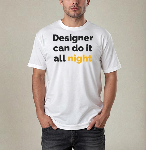 Фотография футболки Футболка с принтом «Designer can do it all night»