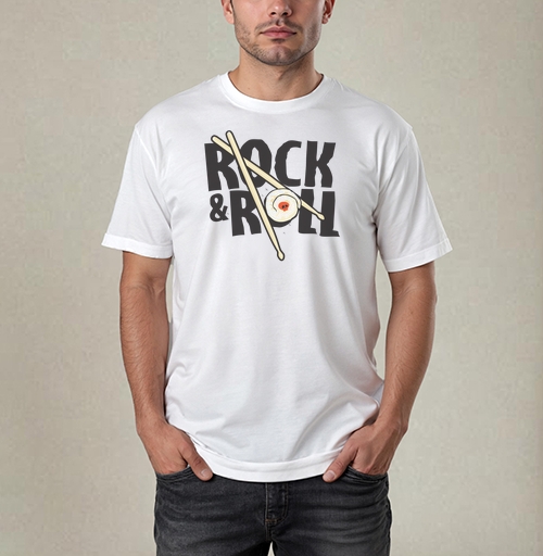 Фотография футболки Рок-н-ролльная подача суши с черепом и палочками ROCK ROLL