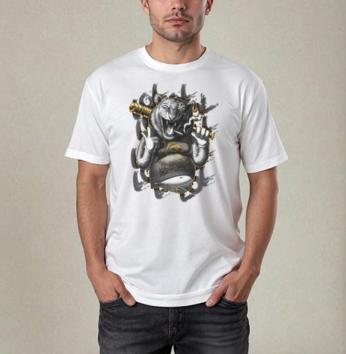 Фотография футболки Дерзкий тигр в уличном стиле с битой и сигаретой