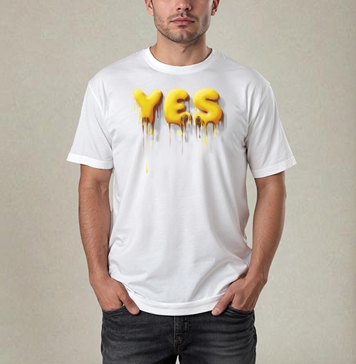 Фотография футболки Объемные желтые капающие буквы да Yes