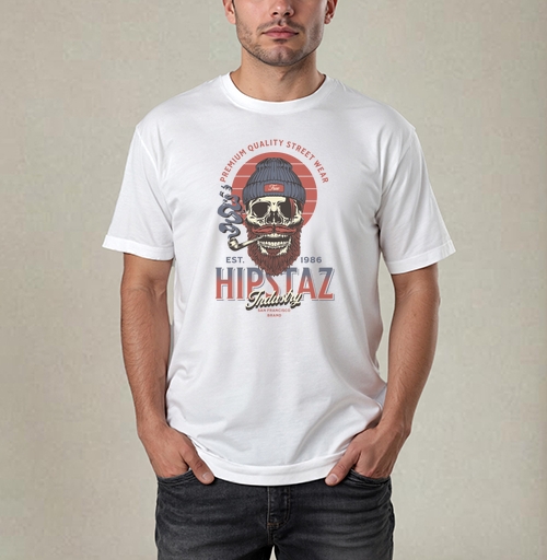 Фотография футболки Череп хипстер с трубкой и бородой для одежды street wear