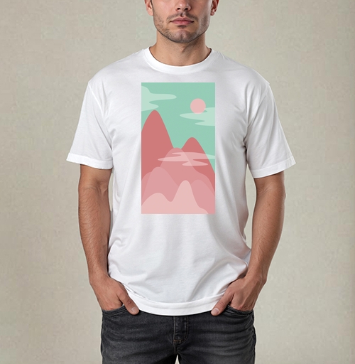 Фотография футболки Горный пейзаж с солнцем