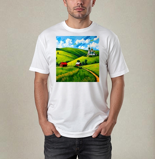 Фотография футболки Village Summer Landscape - Летний сельский пейзаж с золотыми куполами церкви