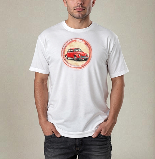 Фотография футболки Винтажный красный жук Red Retro Car ретро автомобиль акварель
