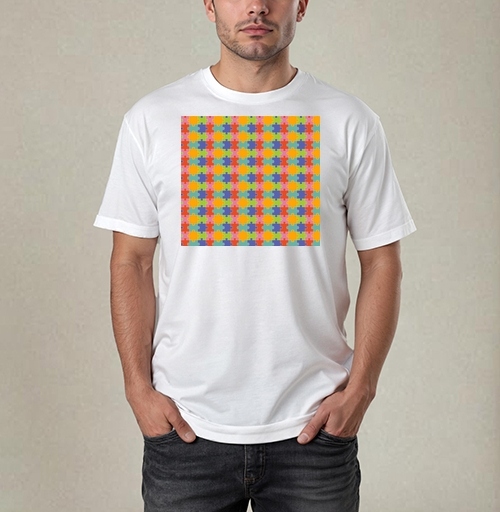 Фотография футболки Бесконечная яркая мозаика из элементов Puzzle Pattern Узор пазлов