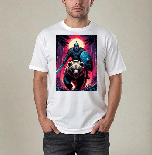 Фотография футболки Viking Warrior Bear / Викинг на медведе в стиле ретроволна медведь воин фэнтези