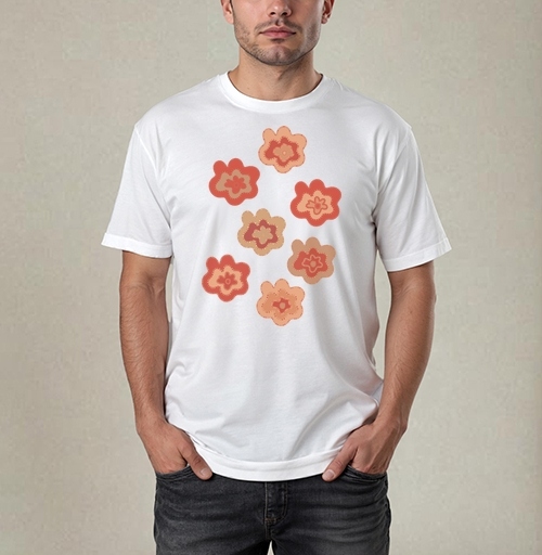 Фотография футболки Абстрактные красные цветы на чёрном фоне для стильных решений