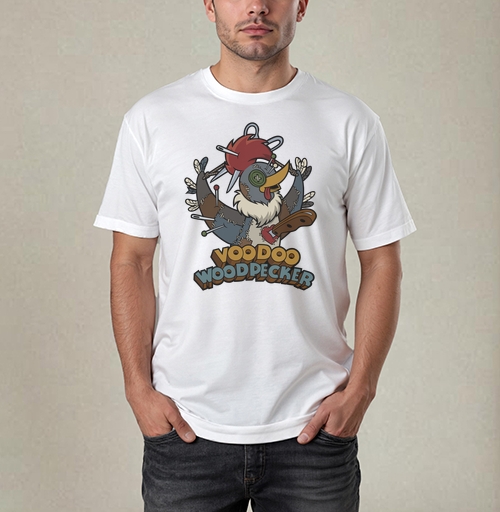 Фотография футболки Voodoo Woodpecker Вуду дятел мультяшная стилизованная иллюстрация