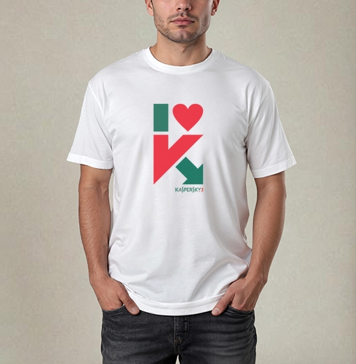 Фотография футболки Стильный логотип I love Kaspersky с сердцем и стрелкой