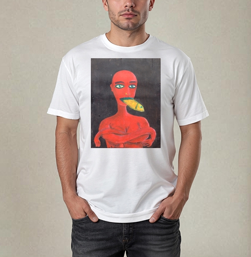 Фотография футболки Red woman with a fish in his mouth