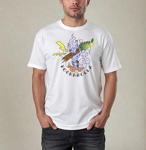 Фотография футболки Энергия рок-н-ролла с гитарой и пламенем