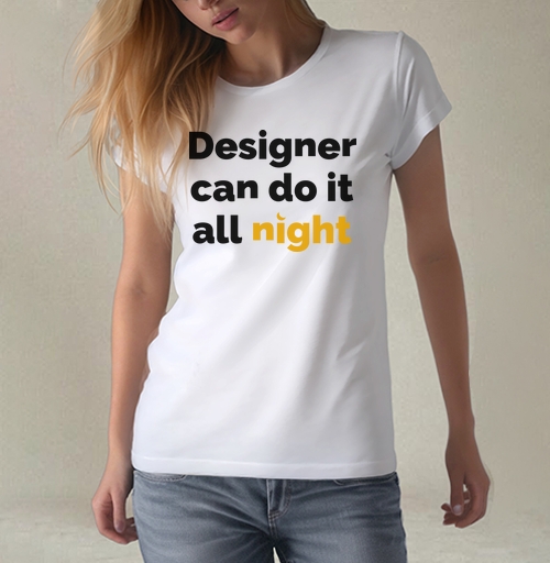 Фотография футболки Футболка с принтом «Designer can do it all night»
