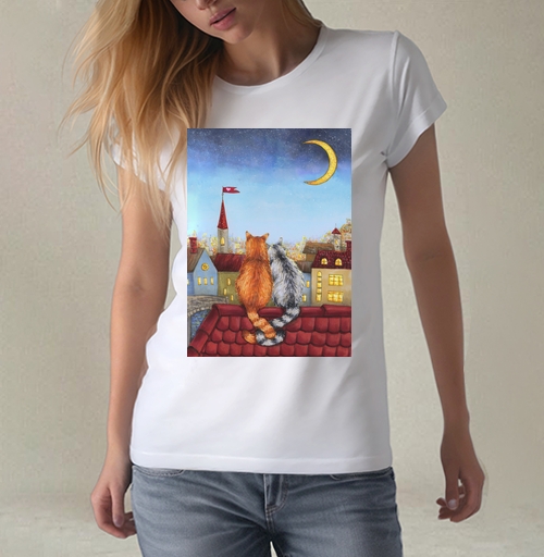 Фотография футболки Влюбленные котики на крыше
