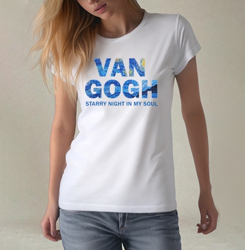 Фотография футболки Van Gogh / Ван Гог вдохновляющая типографика звездная ночь художника
