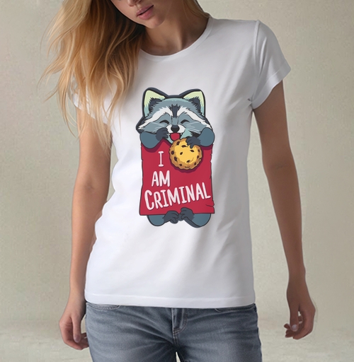 Фотография футболки Милая футболка с енотом и надписью I AM CRIMINAL