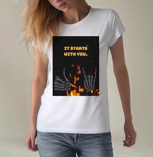 Фотография футболки Скелетные руки и яркое пламя Skeleton Hands Fire мотив силы воли