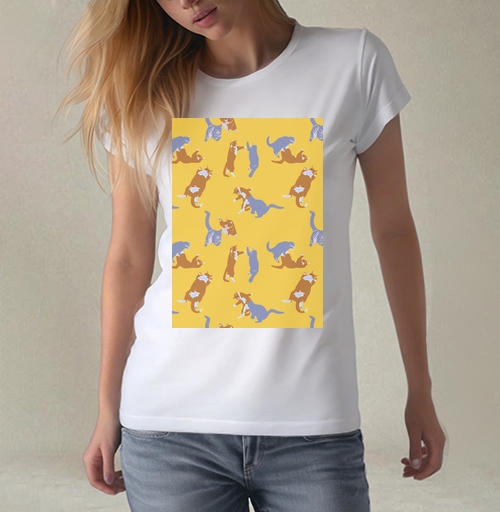 Фотография футболки Playful Pets Cats Pattern – Паттерн игры веселых котиков дизайн