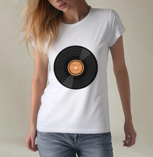 Фотография футболки Черная виниловая пластинка с надписью Play me Love me