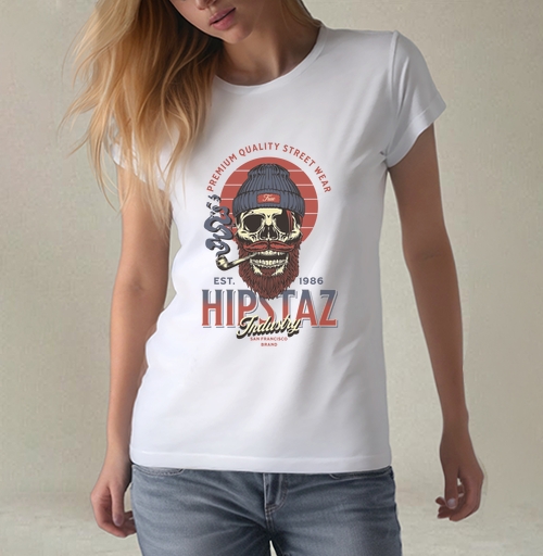 Фотография футболки Череп хипстер с трубкой и бородой для одежды street wear