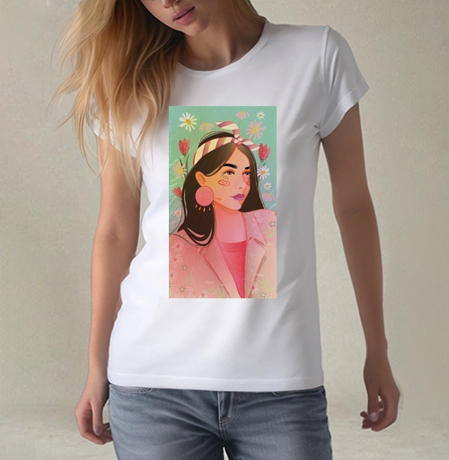 Фотография футболки Весенний портрет в стиле бохо с цветочным акцентом