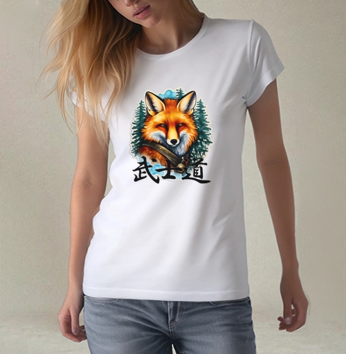 Фотография футболки Портрет Лисы-Самурая в стиле Sticker Art