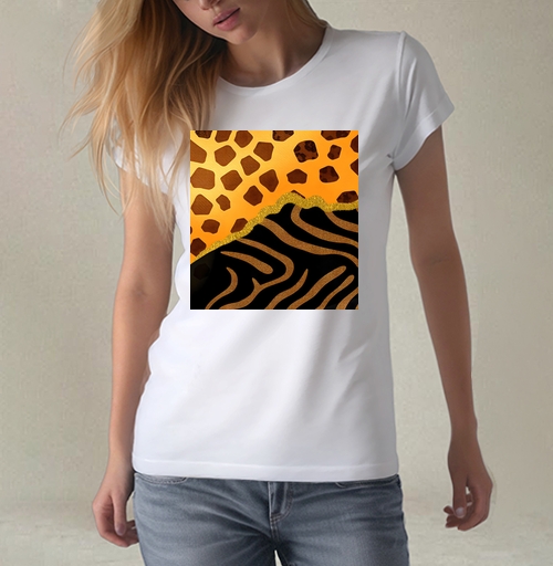 Фотография футболки Golden animal print / Золотой анималистичный паттерн зебры и жирафа
