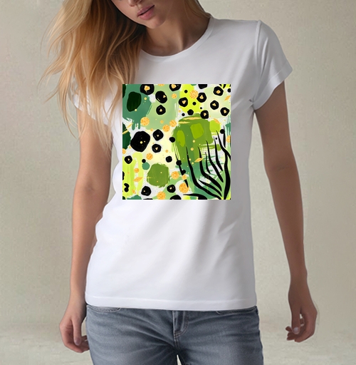 Фотография футболки Яркие зеленые джунгли золотая абстракция Abstract tropical jungle