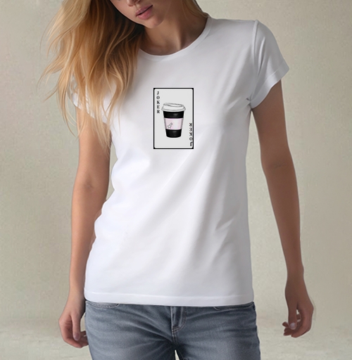 Фотография футболки Черная игральная карта Кофе Джокер и стильная черная чашка